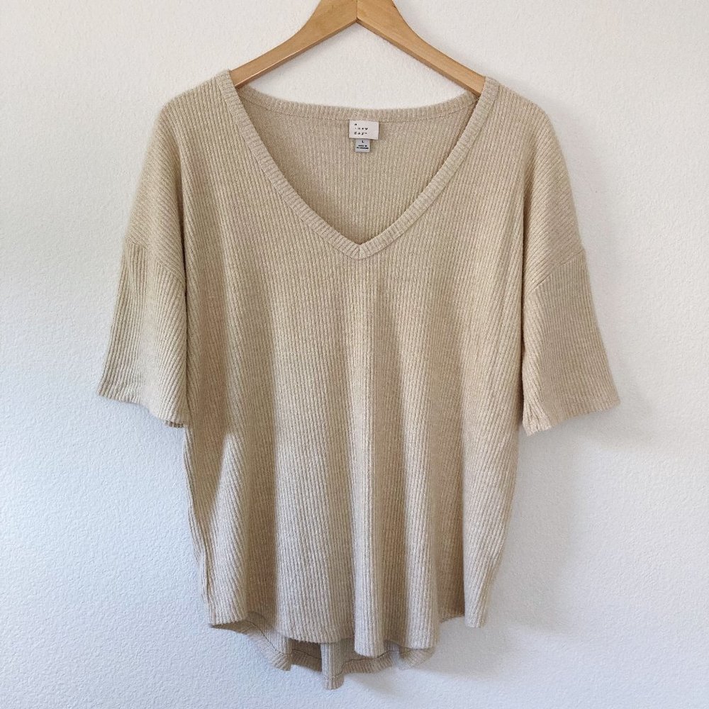 A New Day Ribbed V-Neck Caftan Sleeve T-Shirt L